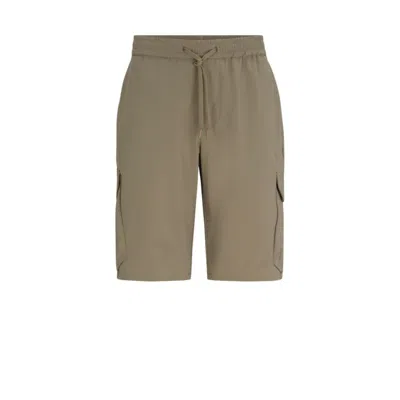 Hugo Boss Tapered-fit Shorts In Easy-iron Quick-dry Poplin In Light Green