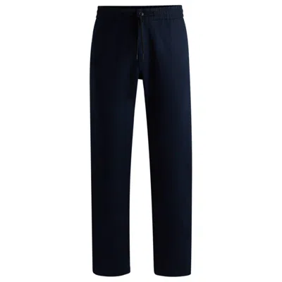 Hugo Boss Tapered-fit Trousers In A Linen Blend In Dark Blue