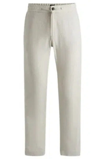 Hugo Boss Tapered-fit Trousers In A Linen Blend In Light Beige