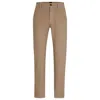 Hugo Boss Tapered-fit Trousers In Honeycomb-structured Stretch Cotton In Brown