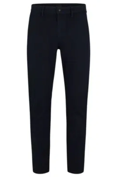 Hugo Boss Tapered-fit Trousers In Honeycomb-structured Stretch Cotton In Blue