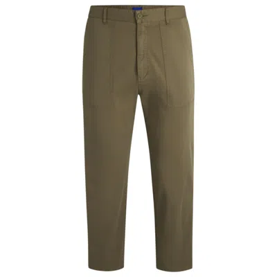 Hugo Boss Tapered-fit Trousers In Stretch-cotton Twill In Green