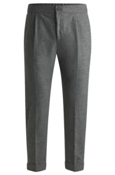 Hugo Boss Tapered-fit Trousers In Stretch Flannel In Silver