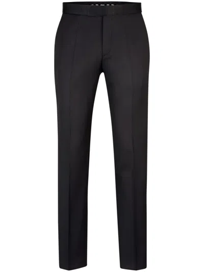Hugo Boss Tapered-leg Virgin Wool Trousers In Black