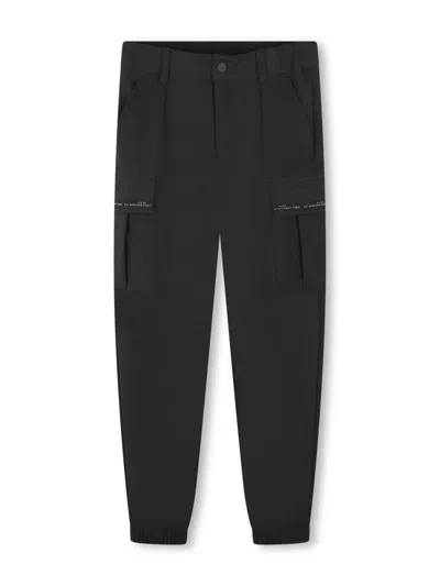 Hugo Boss Kids' Tapered Ripstop Trousers In Black