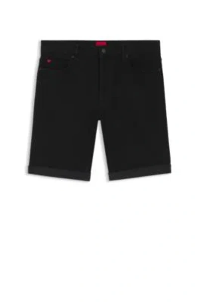 Hugo Boss Tapered-fit Shorts In Black Stretch Denim