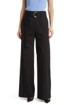 Hugo Boss Boss Tasena Belted Linen Blend Wide Leg Pants In Black