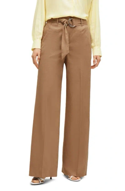 Hugo Boss Relaxed-fit Trousers In A Linen Blend In Beige