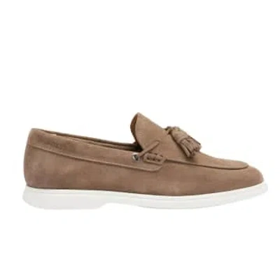 Hugo Boss Sienne Men Suede Slip-on Loafers With Tassel Trim In Medium Beige 260