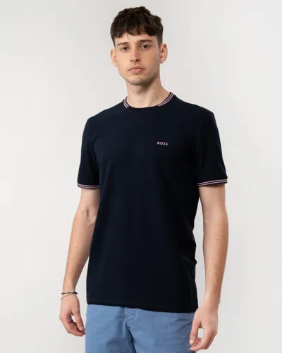 Hugo Boss Taul Mens Stretch-cotton T-shirt With Stripes And Logo