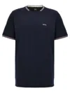 Hugo Boss Stretch-cotton T-shirt With Stripes And Logo In Blue