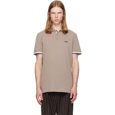 Hugo Boss Taupe Contrast-tipped Cotton Piqué Polo In 336-light/pastel Gre