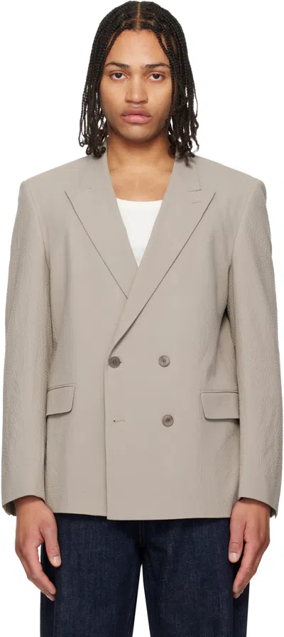 Hugo Boss Taupe Double-breasted Blazer In Gray