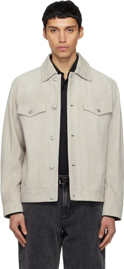 Hugo Boss Taupe Goatskin Suede Jacket In Gray