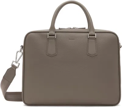 Hugo Boss Taupe Grained Leather Logo Briefcase In 376-open Green