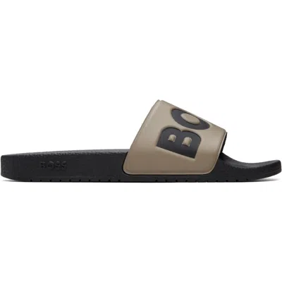 Hugo Boss Taupe Logo Slides In Multi