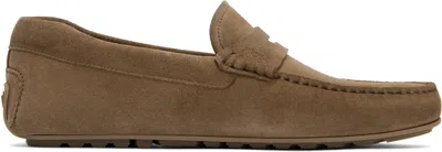 Hugo Boss Taupe Portuguese-crafted Suede Loafers In 260-medium Beige