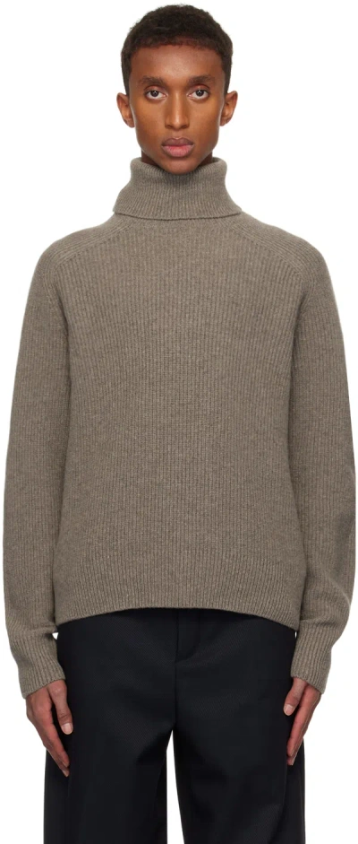 Hugo Boss Evento Wool Turtleneck Sweater In 252-dark Beige