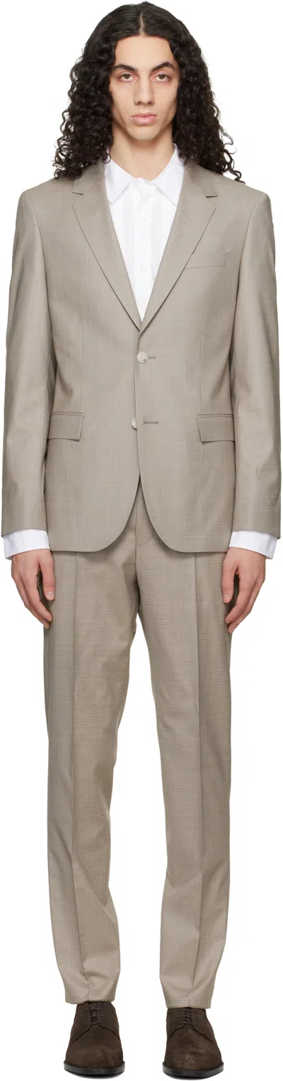 Hugo Boss Taupe Two-piece Slim-fit Stretch Wool Suit In Gray