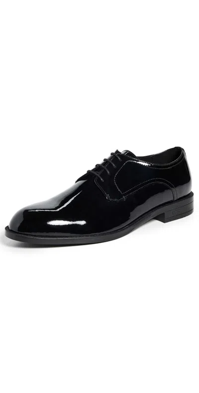 Hugo Boss Leather Derby Shoes With Double Stitching On Uppers In Black