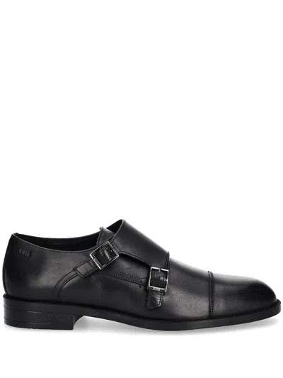 Hugo Boss Cap-toe Double Monk Shoes In Leather In Black