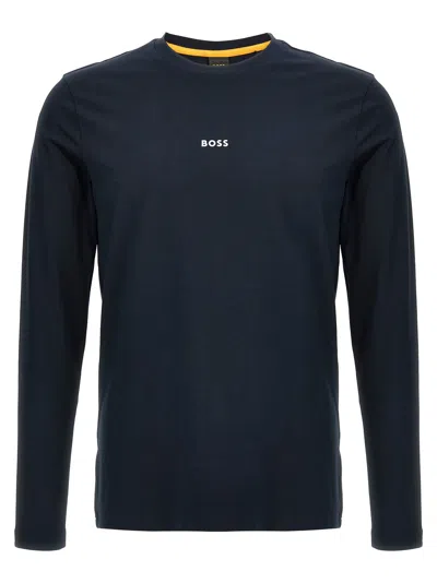 Hugo Boss Stretch-cotton Regular-fit T-shirt With Contrast Logo In Blue