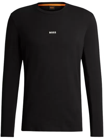 Hugo Boss Long-sleeved T-shirt In Cotton Jersey With Logo Print In Schwarz