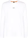 Hugo Boss White Long-sleeved Stretch Cotton Logo Print T-shirt In Weiss