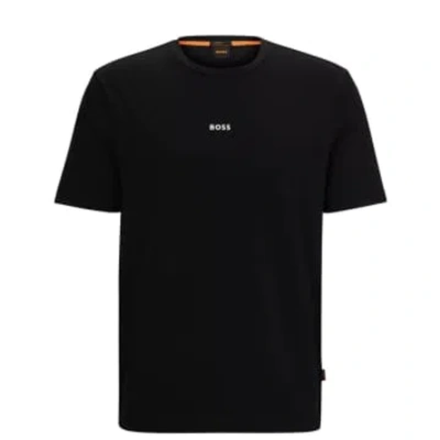 Hugo Boss Relaxed-fit T-shirt In Stretch Cotton With Logo Print In Dark Blue