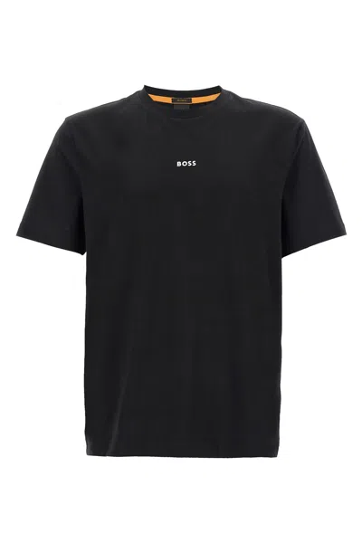 Hugo Boss Logo-print Crew-neck Cotton T-shirt In Black