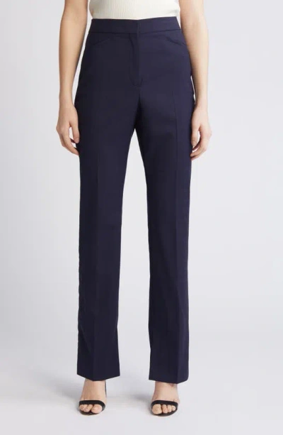 Hugo Boss Teana Straight Leg Wool Trousers In Sky Captain