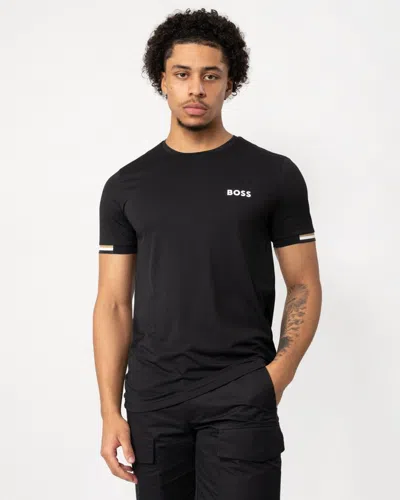 HUGO BOSS TEE MATTEO BERRETTINI MENS WAFFLE-FABRIC T-SHIRT WITH SIGNATURE-STRIPE ARTWORK