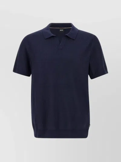 Hugo Boss "tempio" Knit Polo Shirt Microholes In Blue
