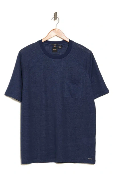 Hugo Boss Tenelli Linen T-shirt In Dark Blue