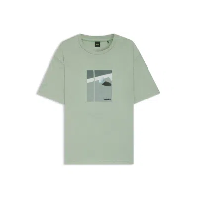 Hugo Boss Tennis-artwork T-shirt In Pima Cotton In Green