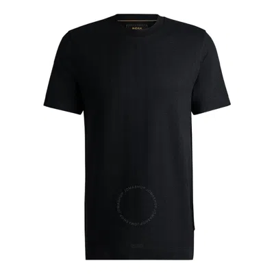 Hugo Boss Tesar Herringbone Regular-fit T-shirt In Black