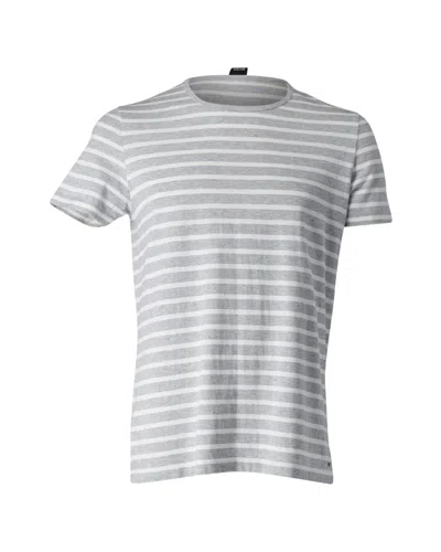 Hugo Boss Tessler Slim-fit Striped T-shirt In White And Light Blue Cotton-jersey