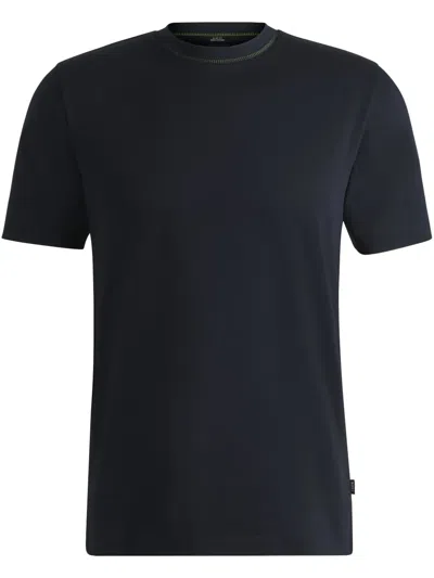 Hugo Boss Mens Dark Blue Striped-trim Slim-fit Cotton-jersey T-shirt