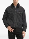 Hugo Boss Dex Stone Wash Denim Trucker Jacket With Fleece Collar In Black