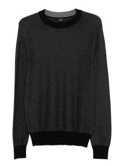 Hugo Boss Textured Crew-neck Sweater In Black