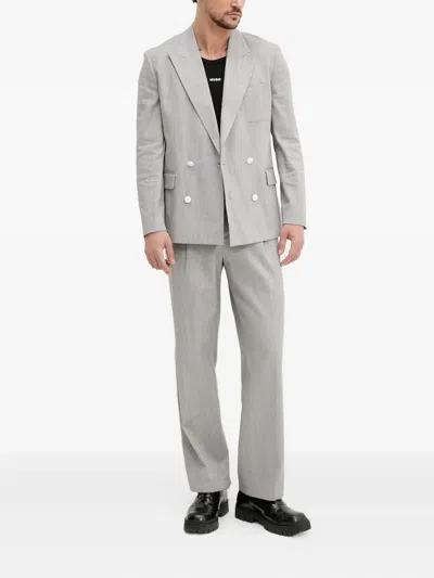 Hugo Boss Textured Double-breasted Suit In Gray