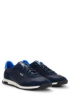 Hugo Boss Textured-fabric Lace-up Trainers With Suede Trims In Dark Blue