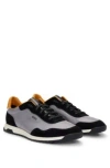 Hugo Boss Textured-fabric Lace-up Trainers With Suede Trims In Dark Grey