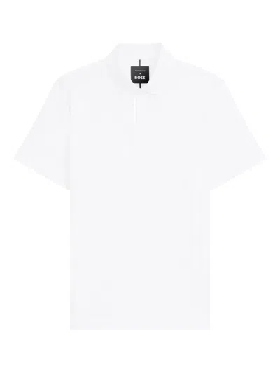 Hugo Boss Textured-knit Polo Shirt In White