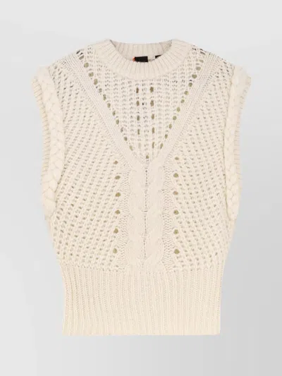 Hugo Boss Textured Knit Vest Featuring Cable Design In Neutral