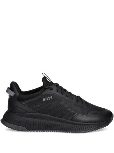 Hugo Boss Textured Lace-up Low-top Sneakers In Black