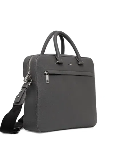 Hugo Boss Textured Leather Briefcase In Gray