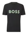 Hugo Boss Cotton-jersey Regular-fit T-shirt With Mesh Logo In Black