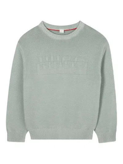 Hugo Boss Kids' Textured Logo Knit Sweater In Green