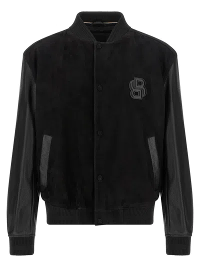 Hugo Boss Textured Microfiber Bomber Jacket In Black
